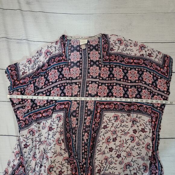 Knox Rose Size XS Patchwork Floral Kimono Poncho Cover Up White Purple Boho - Picture 6 of 8